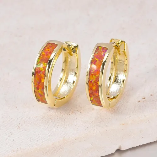 Vista 129 de CiNily Aretes Huggie de ópalo con bisagras, chapados en oro, hipoalergénicos, pequeños aretes de aro para mujeres, adolescentes, niñas, hombres