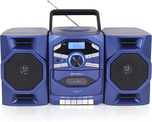 Vista 13 de Emerson Reproductor de CD portátil Boombox con reproductor de cassette, grabadora de cinta, radio AM/FM, entrada AUX, altavoces desmontables