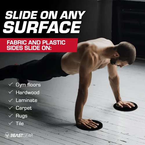Vista 9 de Deslizadores Core de Beast Gear – Discos deslizantes de doble cara para ejercicios abdominales – Alfombras y suelos duros