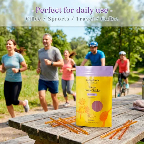 Vista 5 de Sun Bay Organics - Palitos de miel – 100 unidades de paquetes de miel pura sin filtrar sin OMG para té y aperitivos, fabricados en los Estados Unidos