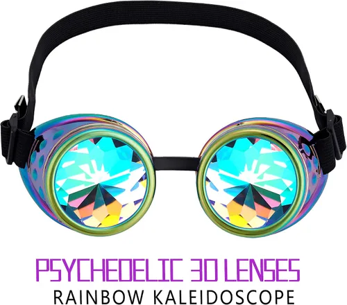 Vista 49 de Gafas caleidoscopio para raves trippy psicodélico steampunk con lentes de cristal de difracción de prisma arcoíris