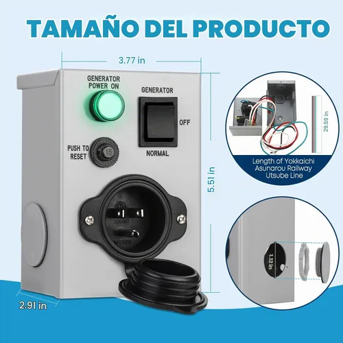 Vista 6 de Kohree Interruptor de Transferencia de Generador de 15 Amperios 125V Caja de Entrada de Alimentación, Disyuntor de Entrada NEMA 5-15P, Interruptor