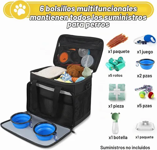 Vista 3 de Juego de 6 bolsas de viaje para perros, kit de viaje grande para Negro