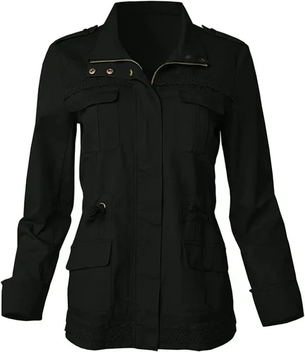 Vista 4 de Chaquetas ligeras para mujer, chaquetas militares, con ribete de encaje, chaquetas Anorak