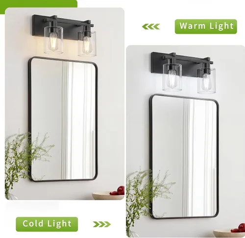 Vista 4 de Bathroom Light Fixtures Over Mirror, 2-Light Modern Matte Black Bathroom Vanity Light, Wall Lights with Clear Glass Shade, Living Room, Bedroom