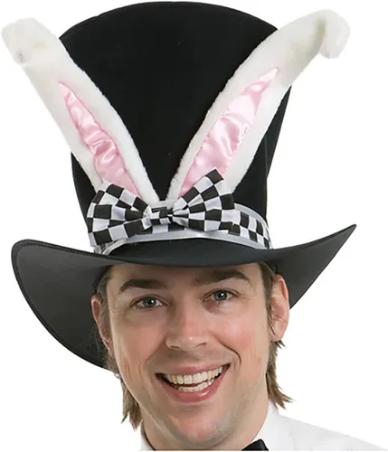 Vista 7 de Sombrero de conejo blanco de Pascua con orejas de conejo, accesorios de disfraz para mujeres, hombres, adultos, niños, fiesta de Halloween, cosplay