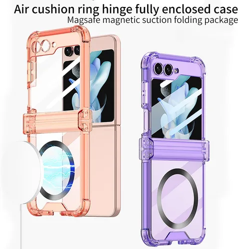 Vista 3 de Funda magnética integrada con protector de pantalla para Samsung Galaxy Z Flip 5 4, compatible con MagSafe, protección de bisagra completa, funda