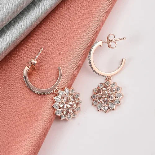 Vista 3 de Femme Luxe Pendientes colgantes colgantes chapados en oro rosa de 18 quilates de 213 GTW de morganita de melocotón en plata de ley 925 Metal