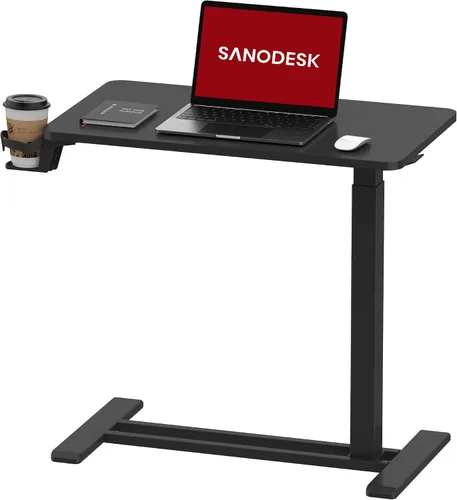 Vista 11 de SANODESK Escritorio móvil de pie con ruedas ocultas, escritorio neumático para laptop, carrito de computadora con ruedas móviles, altura ajustable