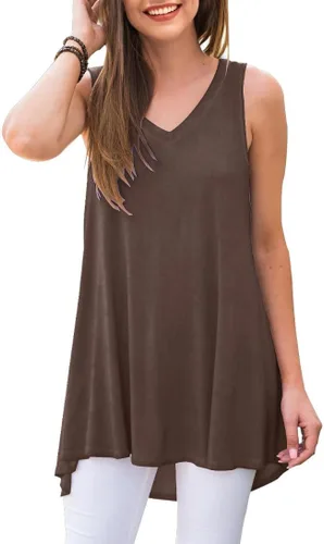 Vista 51 de AWULIFFAN - Blusa de verano sin mangas con cuello en V, túnica, top, para mujer 01 Negro
