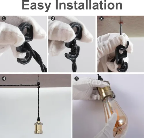 Vista 4 de Kit de luz colgante con cable enchufable con interruptor, Luces Colgantes Estilo Granja con cable de alimentación de 19.68 pies de longitud, Cable