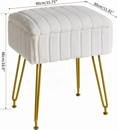 Vista 3 de IBUYKE Silla Taburete con Espacio de Almacenamiento, Reposapiés Taburete Otomano, Mesa Auxiliar Pequeña, con 4 Patas de Metal, con Pies Blanco