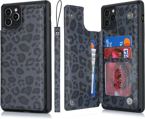 Vista 12 de Cavor Funda para iPhone 11 Pro con tarjetero, funda tipo cartera con tarjetero y tarjetero para iPhone 11Pro, funda de piel sintética con ranuras