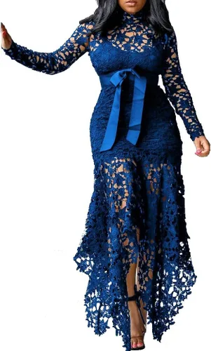 Vista 7 de VERWIN - Vestido largo de encaje, hueco, asimétrico, sexy, multiusos, para mujer Negro