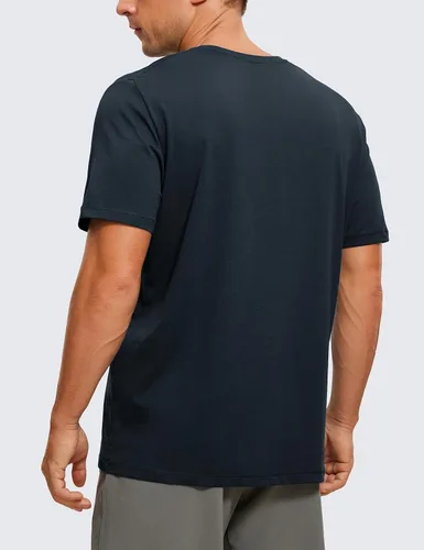 Vista 2 de CRZ YOGA Camiseta de manga corta de algodón y poliéster para hombre, ajuste clásico, informal, para entrenamiento, suave, de primera calidad