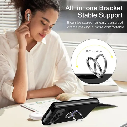 Vista 4 de BENTOBEN Funda plegable para Google Pixel (2023), [protección completa de bisagra] con soporte de anillo de 360°, a prueba de golpes, soporte Negro