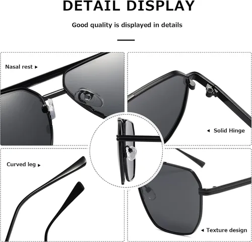 Vista 7 de kimorn Gafas de sol polarizadas para mujer y hombre, retro, de gran tamaño, cuadradas, vintage, modernas, clásicas, grandes, de metal, gafas de sol