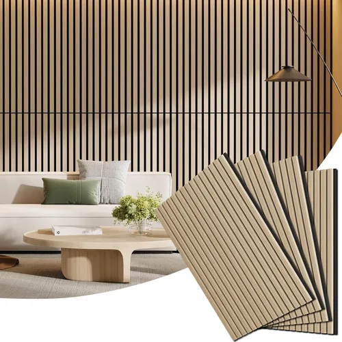 Vista 22 de Paquete de 4 paneles de madera para pared, 47.24 x 12.79 pulgadas, paneles de pared de listones de madera acústica para decoración de interiores