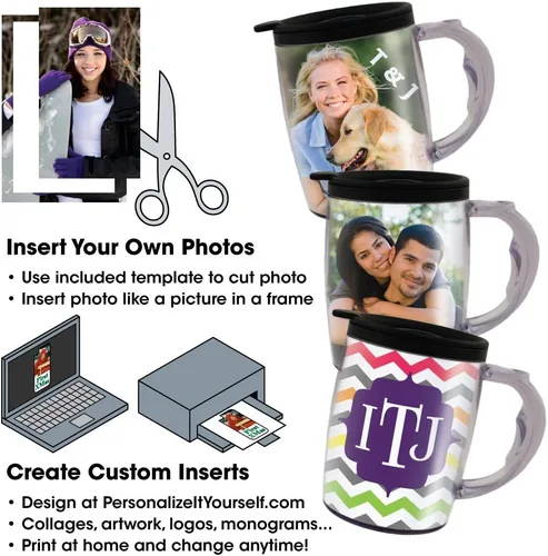 Vista 3 de PixMug - Taza de fotos de 15 onzas con parte superior a prueba de derrames, inserta tus propias fotos o crea e imprime insertos en línea, 1 paquete