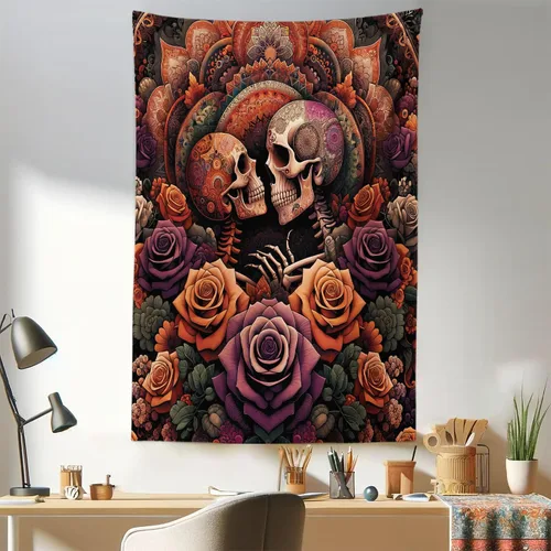 Vista 111 de Ambesonne Tapiz verde, fases lunares alrededor de un árbol de la vida, impresión de diseño bohemio de astrología nocturna, decoración de tela