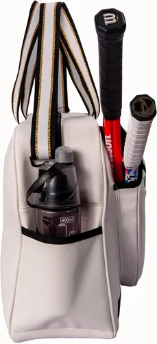 Vista 6 de Remobia Hicol Bolso deportivo grande de piel sintética blanca para mujer, bolsa de hombro para raqueta de tenis, bolsa de mano de tenis para 2