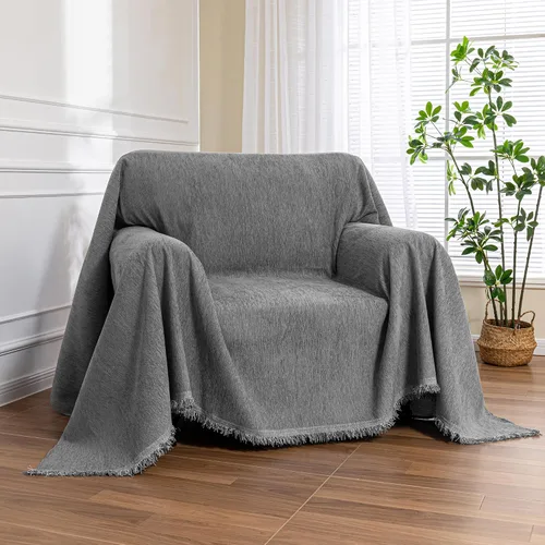 Vista 43 de MEETSKY Funda Negra de Silla de Tamaño Grande, Funda de Chenilla para Sillón/Sofá de 1 Cojín para Perro, Fundas de Sofá Protector de Muebles