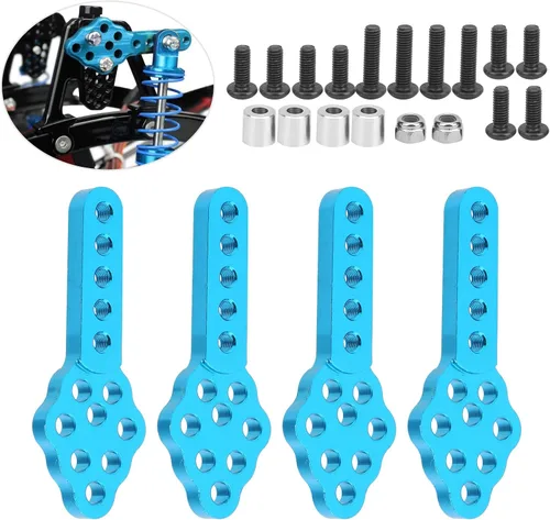 Vista 3 de Soporte de amortiguador RC, ángulo de altura ajustable, soporte de choque RC Crawler, 4 piezas de aleación de aluminio azul, para entusiastas de RC