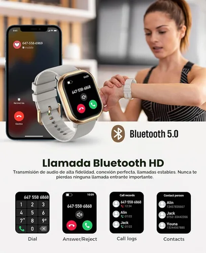 Vista 6 de Reloj inteligente (respuesta/hacer llamada), relojes inteligentes AMOLED de 1.96 pulgadas para mujer con más de 100 modos deportivos, rastreador