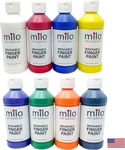 Vista 3 de milo Juego de pintura de dedos lavable para niños, 8 colores, botellas de 8 onzas, seguras y no tóxicas, fabricadas en los Estados Unidos, pinturas