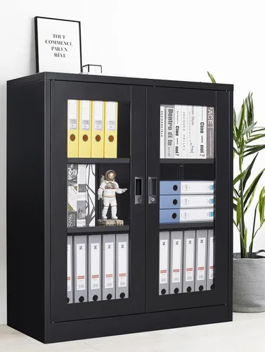 Vista 8 de Armario de almacenamiento de metal negro SISESOL con puertas y estantes, armario de exhibición con cerradura de 36 pulgadas con puertas de acrílico