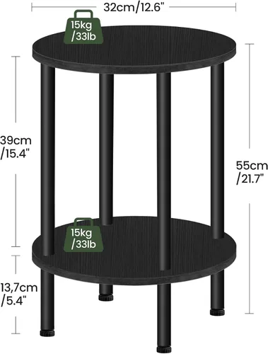 Vista 3 de CHOEZON Mesa auxiliar redonda, mesa auxiliar de 2 niveles, mesita de noche redonda pequeña con tubo de metal resistente, mesa auxiliar circular Negro