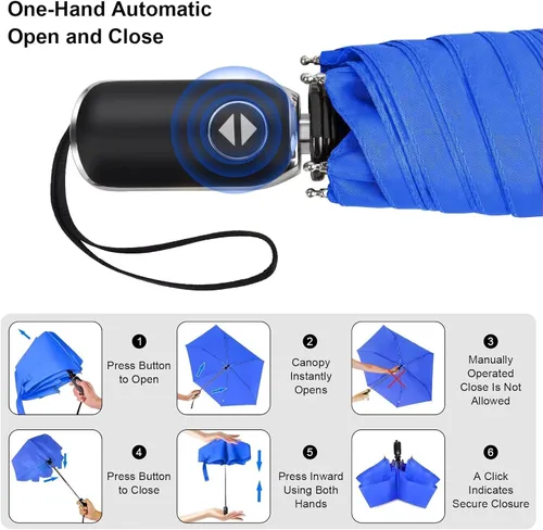 Vista 112 de LEAGERA Paraguas de viaje compacto para bolso, mango plano, impermeable para lluvia ligera