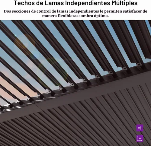 Vista 5 de PURPLE LEAF - Pérgola con listones de 10 x 12 pies para exterior, toldo ajustable moderno de aluminio para patio con techo retráctil para terraza