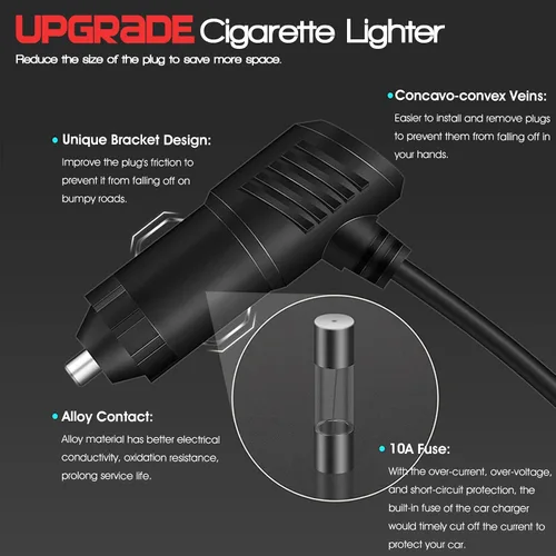 Vista 5 de Adaptador divisor de encendedor de cigarrillos de coche de 3 enchufes, 2 extensores USB [120W] [12V/24V] [cargador de coche dual USB de 3.1 A]