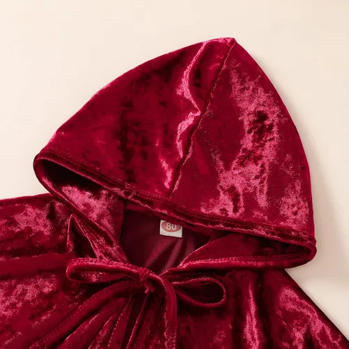 Vista 4 de Disfraz de Navidad para bebés y niñas con cordones terciopelo liso capa con capucha poncho para cosplay ropa de vestir
