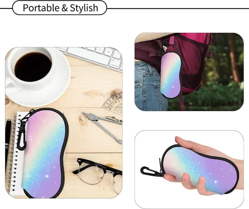 Vista 5 de Hion Sunglasses Case Ultra Light Neoprene Zipper Eyeglass Soft Case with Belt Clip