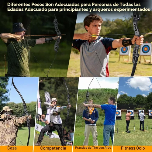 Vista 6 de TOPARCHERY 62" Arco Hunter Recurvo Negro, Arco Recurvo Desmontable de Absorción de Choque ILF para Caza, Arco Largo para Tiro al Blanco al Aire