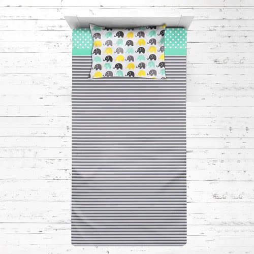 Vista 11 de Bacati - Juego de ropa de cama de 3 piezas para niños pequeños (aguamarina/lima/gris)