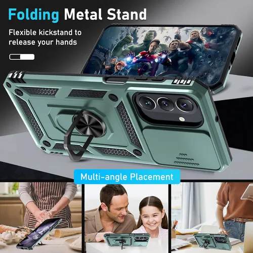 Vista 2 de Janmitta Funda compatible con Samsung Galaxy A26 5G, funda integrada para lente de cámara deslizante + protector de pantalla + soporte de anillo