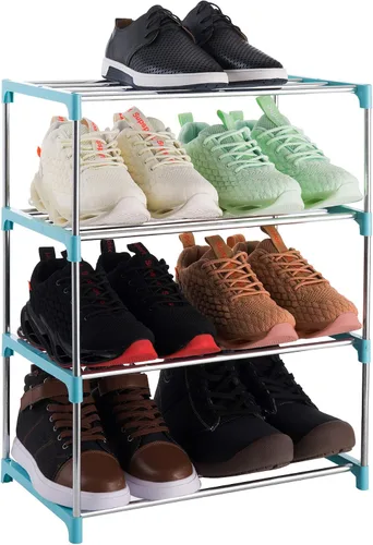 Vista 10 de Estante de zapatos pequeño apilable de 3 niveles, organizador de almacenamiento ligero para entrada, pasillo y armario (negro)