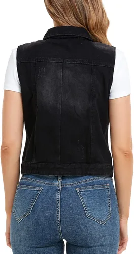 Vista 3 de Xeoxarel Chaleco de mezclilla para mujer, chaqueta vaquera sin mangas (XS-XXL)