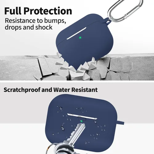 Vista 3 de Funda compatible con Airpods Pro 2 con llavero, funda protectora completa de silicona suave para Apple AirPods Pro de 2ª generación, LED frontal