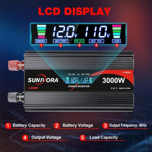 Vista 2 de Inversor de corriente de 3000 W, 12 V CC a 110 V/120 V