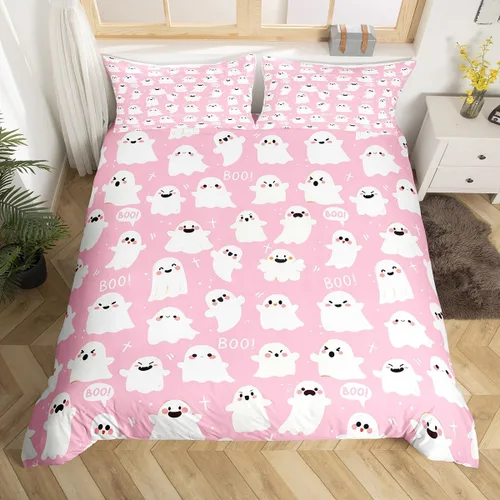 Vista 22 de Juego de funda de edredón de esqueleto, tamaño individual, estampado de flores de esqueleto humano, juego de ropa de cama con temática de Halloween