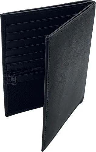 Vista 5 de Soporte para pasaporte de viaje de cuero genuino con bloqueo RFID, Negro -, Cartera Rfid