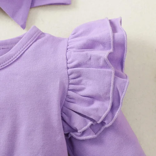 Vista 5 de Conjunto de mameluco de manga con volantes para bebé, para recién nacido, falda tutú sólida, conjunto con diadema