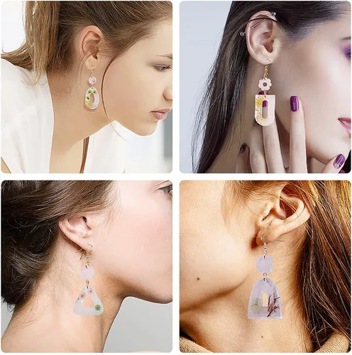 Vista 6 de RESINWORLD Aretes colgantes de varias piezas, molde de silicona, luna geométrica con conectores de aretes, moldes de resina, moldes de fundición