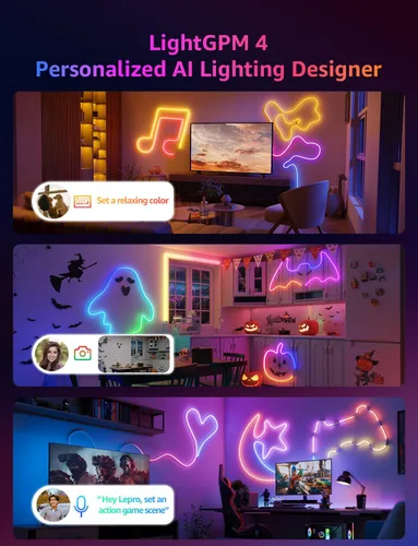 Vista 2 de Lepro N1 AI - Cuerda de luces RGB inteligentes para Navidad, diseñador de iluminación AI personalizado, sincronización de música LightBeats