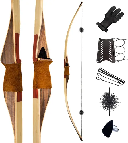 Vista 9 de Deerseeker Outdoor Tiro con Arco Juego de Arco Tradicional de 64" Caza Arco Largo Reflex Deflex de Una Pieza Arco Largo Extremidades de Núcleo