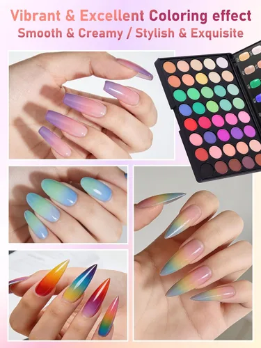 Vista 3 de EBANKU Juego de polvos de pigmentos de uñas de 40 colores, paleta profesional de pigmentos de polvo de uñas con tonos iridiscentes para manicura